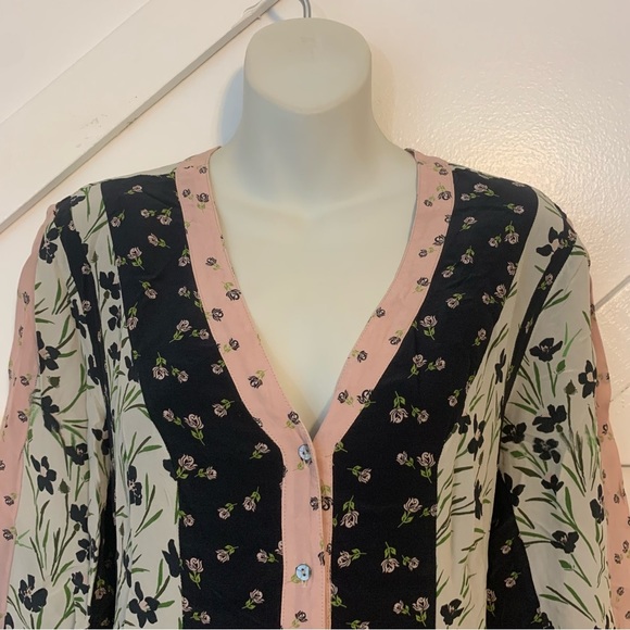 Nicole Miller Tulip Ditzy Floral Printed Long Sleeve Button Down Shift Dress 10 - Picture 3 of 11